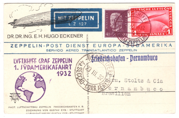 GERMANY Eckener ZEPPELIN Air Mail Card *1. SÜDAMERIKAFAHRT* 1932 Brazil KZ276 - Image 6