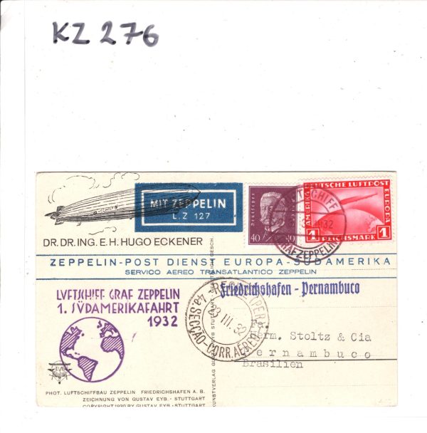 GERMANY Eckener ZEPPELIN Air Mail Card *1. SÜDAMERIKAFAHRT* 1932 Brazil KZ276 - Image 8