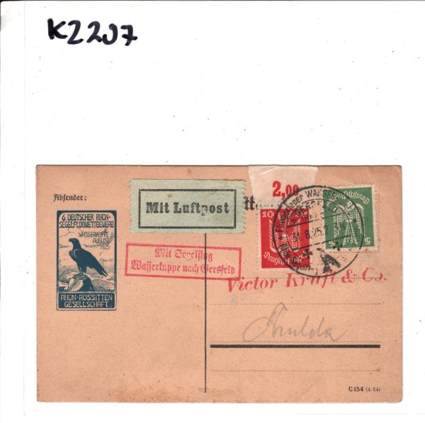 GERMANY *GLIDER* Air Mail 1925 Card 6.DEUTSCHER RHÖN-SEGELFLUGWETTBEWERB KZ297 - Image 4