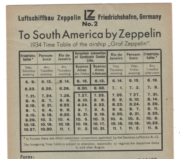 GERMANY GRAF ZEPPELIN 1934 SOUTH AMERICA TIMETABLE *Clara Adams* Signed KZ359 - Image 3