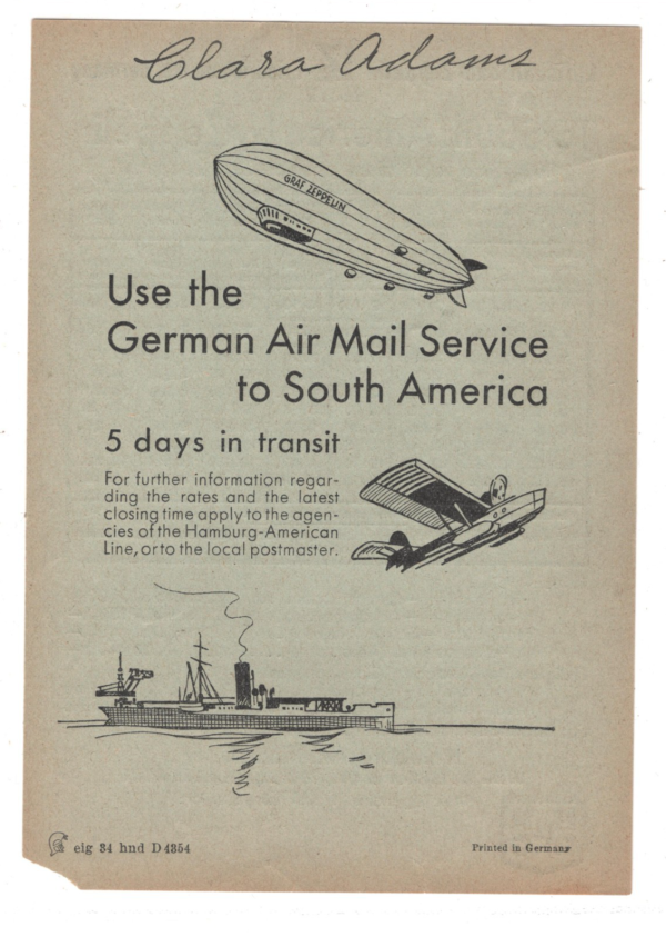 GERMANY GRAF ZEPPELIN 1934 SOUTH AMERICA TIMETABLE *Clara Adams* Signed KZ359 - Image 4