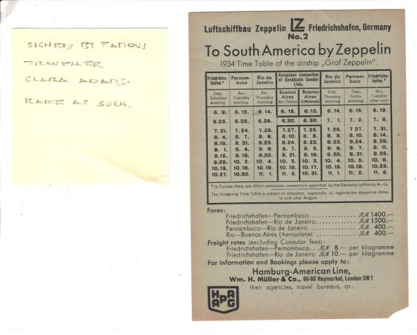 GERMANY GRAF ZEPPELIN 1934 SOUTH AMERICA TIMETABLE *Clara Adams* Signed KZ359 - Image 5