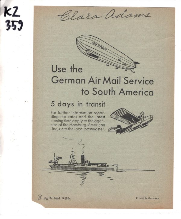 GERMANY GRAF ZEPPELIN 1934 SOUTH AMERICA TIMETABLE *Clara Adams* Signed KZ359 - Image 6