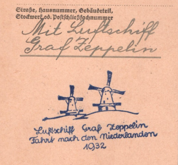 GERMANY GRAF ZEPPELIN Air Card *FAHRT NIEDERLANDEN* 1932 WINDMILLS Cachet KZ283