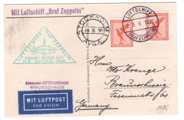 GERMANY GRAF ZEPPELIN Air Mail Card 1930 FAHRT RUND UM DIE OSTSEE SWEDEN KZ224 - Image 3