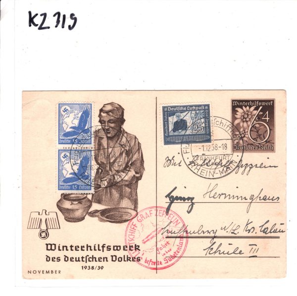 GERMANY GRAF ZEPPELIN Air Mail Card SUDETENLAND 1938 Czechoslovakia KZ319 - Image 4