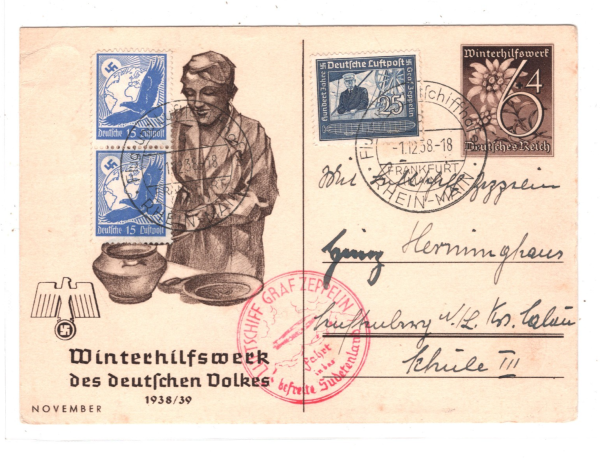 GERMANY GRAF ZEPPELIN Air Mail Card SUDETENLAND 1938 Czechoslovakia KZ319