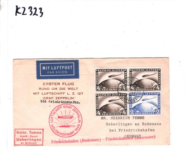 GERMANY GRAF ZEPPELIN Air Mail Cover 1929 WELTRUNDFAHRT Cachet Überlingen KZ323 - Image 13