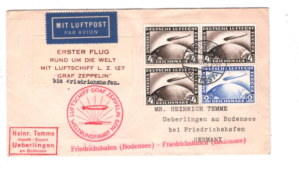 GERMANY GRAF ZEPPELIN Air Mail Cover 1929 WELTRUNDFAHRT Cachet Überlingen KZ323 - Image 3