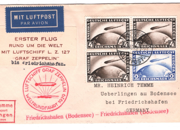 GERMANY GRAF ZEPPELIN Air Mail Cover 1929 WELTRUNDFAHRT Cachet Überlingen KZ323 - Image 6
