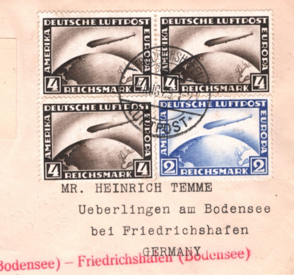 GERMANY GRAF ZEPPELIN Air Mail Cover 1929 WELTRUNDFAHRT Cachet Überlingen KZ323