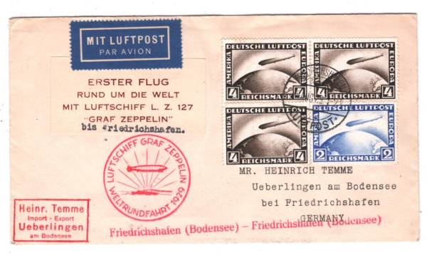 GERMANY GRAF ZEPPELIN Air Mail Cover 1929 WELTRUNDFAHRT Cachet Überlingen KZ323 - Image 9