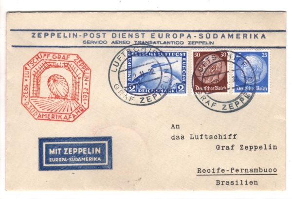 GERMANY GRAF ZEPPELIN Air Mail Cover 9. SÜDAMERIKAFAHRT 1932 Brazil Recife KZ284 - Image 3