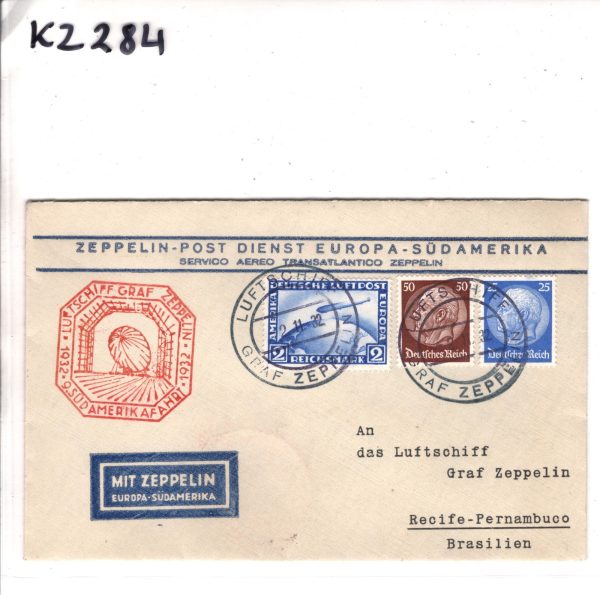 GERMANY GRAF ZEPPELIN Air Mail Cover 9. SÜDAMERIKAFAHRT 1932 Brazil Recife KZ284 - Image 5