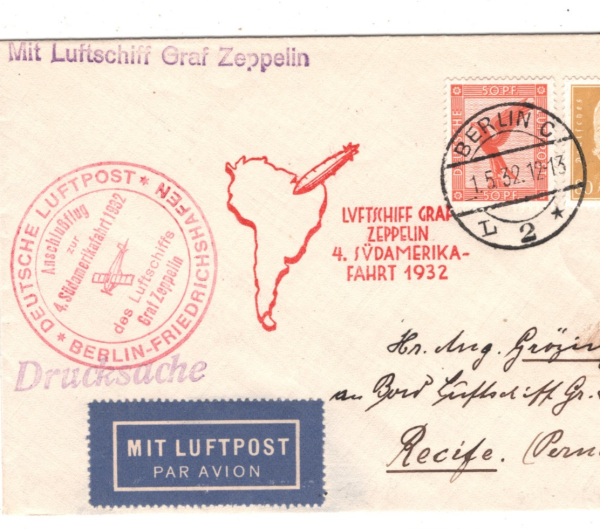 GERMANY GRAF ZEPPELIN Airmail Cover *4.SÜDAMERIKAFAHRT* 1932 BRAZIL Recife KZ288 - Image 3