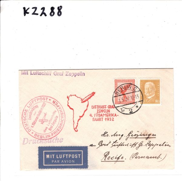 GERMANY GRAF ZEPPELIN Airmail Cover *4.SÜDAMERIKAFAHRT* 1932 BRAZIL Recife KZ288 - Image 9