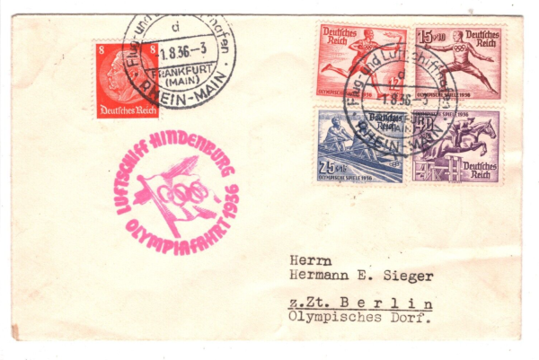 GERMANY HINDENBURG ZEPPELIN Air Mail Cover OLYMPIC FLIGHT Frankfurt 1936 KZ15 - Image 3
