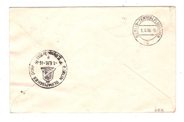 GERMANY HINDENBURG ZEPPELIN Air Mail Cover OLYMPIC FLIGHT Frankfurt 1936 KZ15 - Image 4