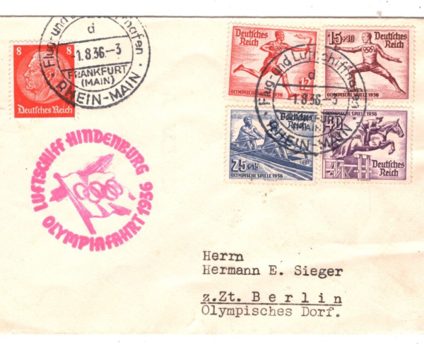 GERMANY HINDENBURG ZEPPELIN Air Mail Cover OLYMPIC FLIGHT Frankfurt 1936 KZ15 - Image 6