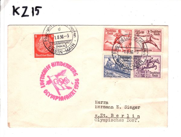 GERMANY HINDENBURG ZEPPELIN Air Mail Cover OLYMPIC FLIGHT Frankfurt 1936 KZ15 - Image 8