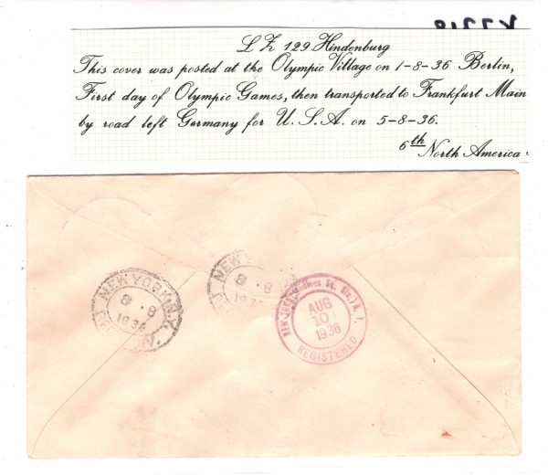 GERMANY HINDENBURG ZEPPELIN Air Mail Cover OLYMPIC VILLAGE USA NY 1936 KZ318 - Image 3