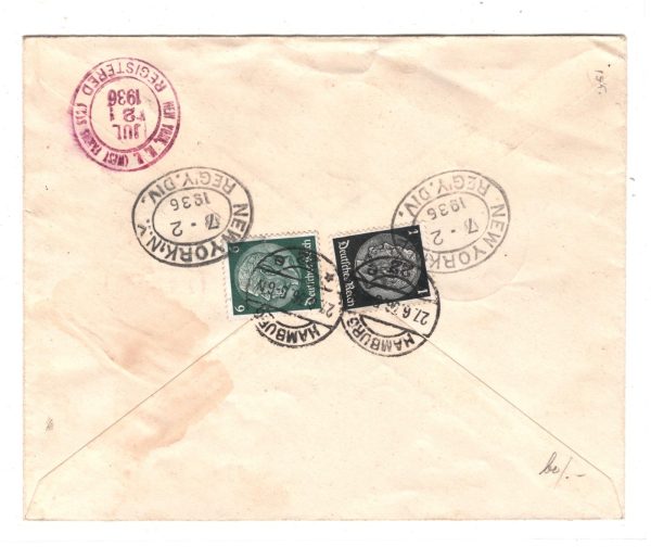 GERMANY HINDENBURG ZEPPELIN Air Mail Cover Registered USA New York 1936 KZ230 - Image 3
