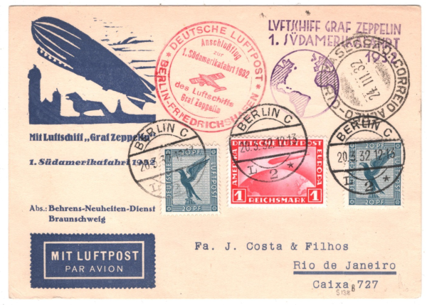 GERMANY Illustrated GRAF ZEPPELIN Air Mail Card 1.SÜDAMERIKAFAHRT 1932 Rio KZ275 - Image 5