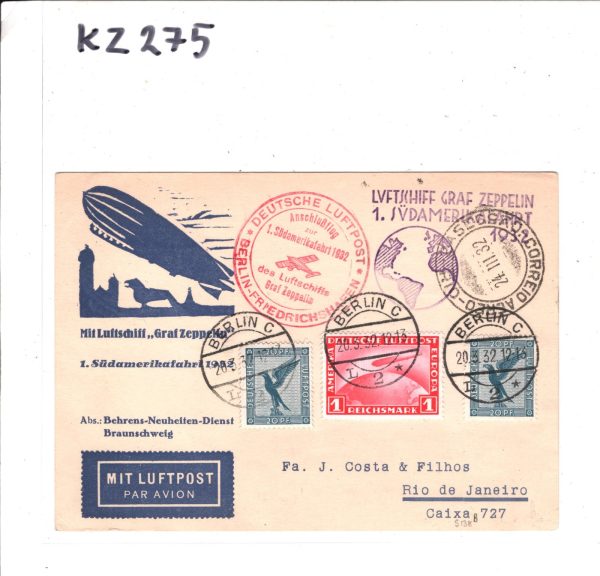 GERMANY Illustrated GRAF ZEPPELIN Air Mail Card 1.SÜDAMERIKAFAHRT 1932 Rio KZ275 - Image 7