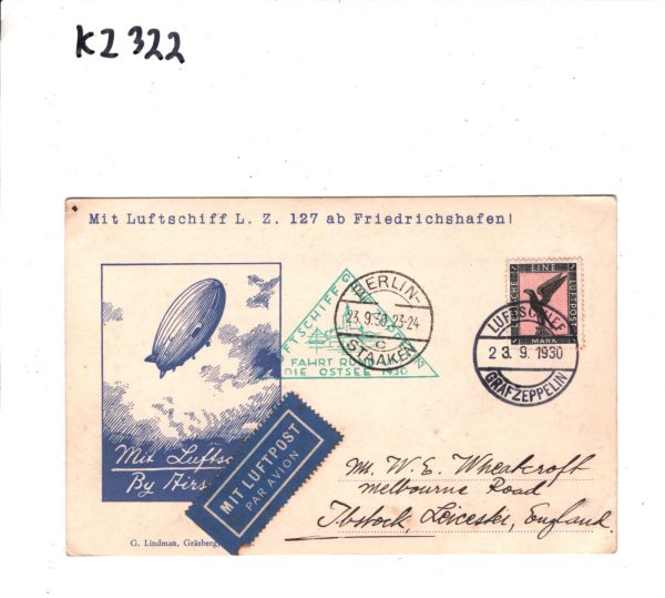 GERMANY Lindman ILLUSTRATED Card ZEPPELIN Air*DROP MAIL* 1930 FAHRT OSTSEE KZ322 - Image 5