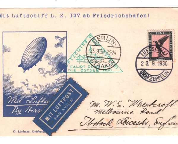GERMANY Lindman ILLUSTRATED Card ZEPPELIN Air*DROP MAIL* 1930 FAHRT OSTSEE KZ322