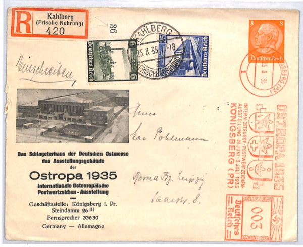 GERMANY *Ostropa* EXHIBITION 1935 Stationery 8pf HINDENBURG Cover Kahlberg YQ246 - Image 3