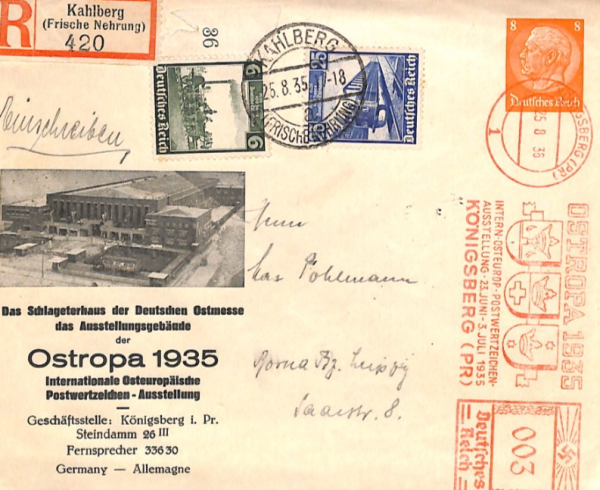 GERMANY *Ostropa* EXHIBITION 1935 Stationery 8pf HINDENBURG Cover Kahlberg YQ246