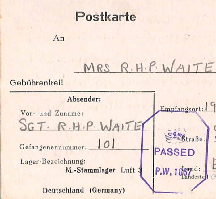 GERMANY (Poland) WW2 GB RAF POW Card *STALAG LUFT 3* CAMP 1942 Guildford XO10 - Image 3