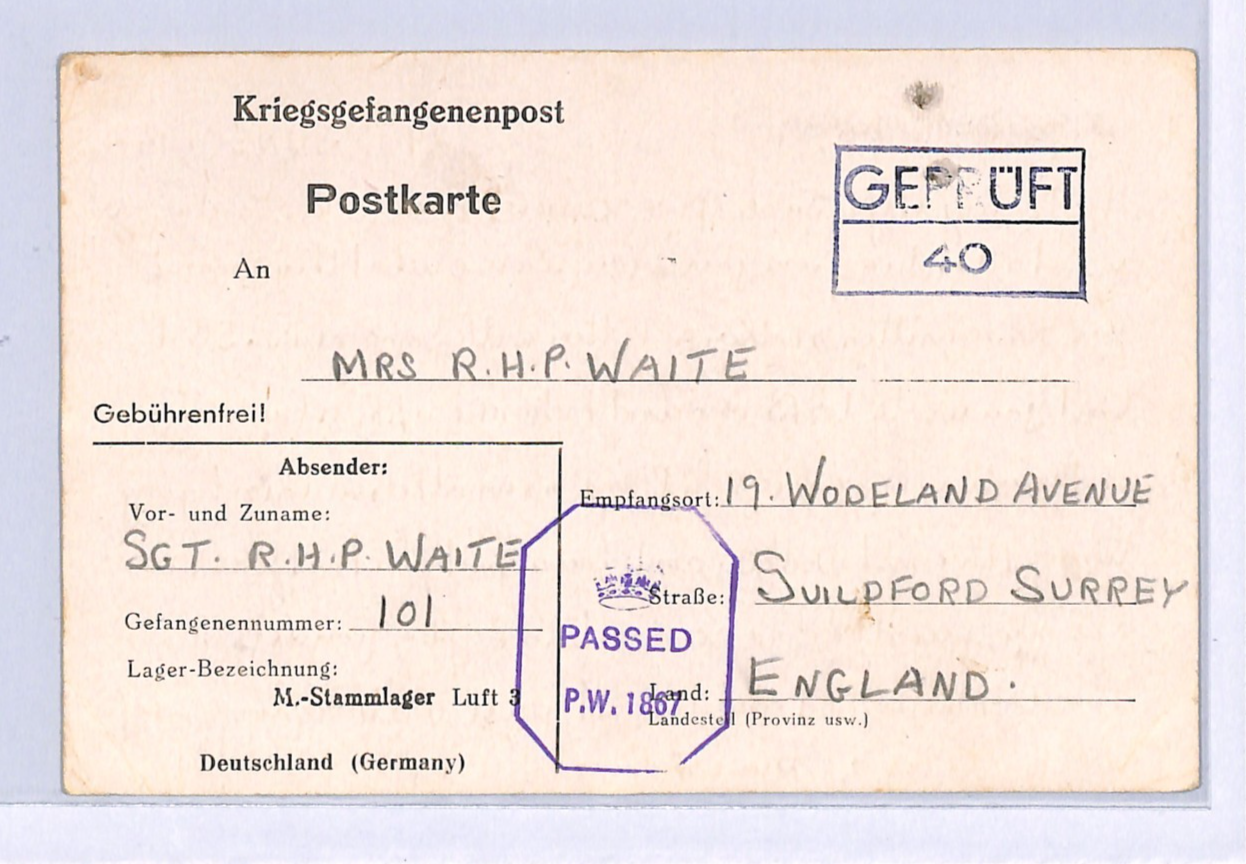 GERMANY (Poland) WW2 GB RAF POW Card *STALAG LUFT 3* CAMP 1942 Guildford XO10 - Image 4