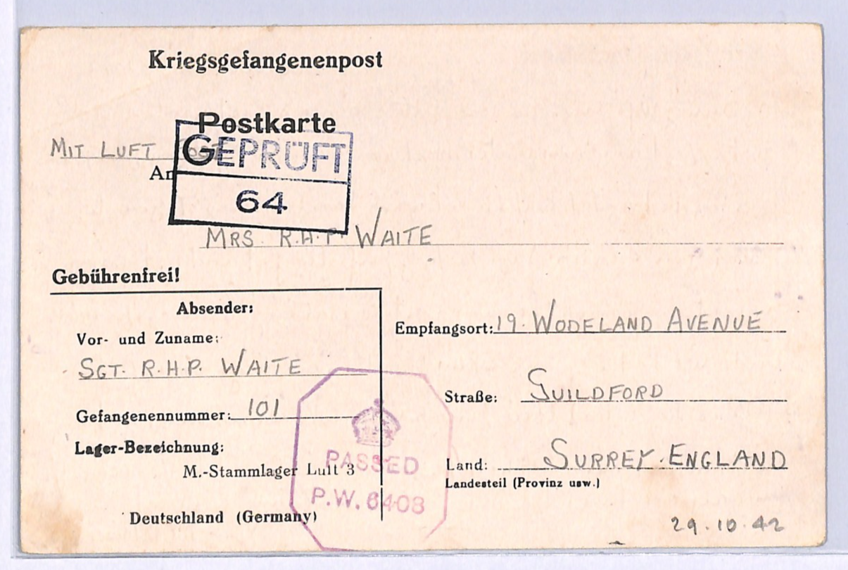 GERMANY (Poland) WW2 GB RAF POW Card STALAG *LUFT 3* Imprint 1942 Guildford X07 - Image 3