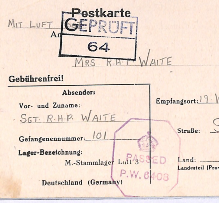GERMANY (Poland) WW2 GB RAF POW Card STALAG *LUFT 3* Imprint 1942 Guildford X07