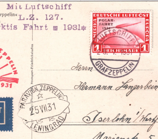 GERMANY Postcard ZEPPELIN 1m Airmail *POLARFARHT* 1931 Overprint LENINGRAD KZ255 - Image 9