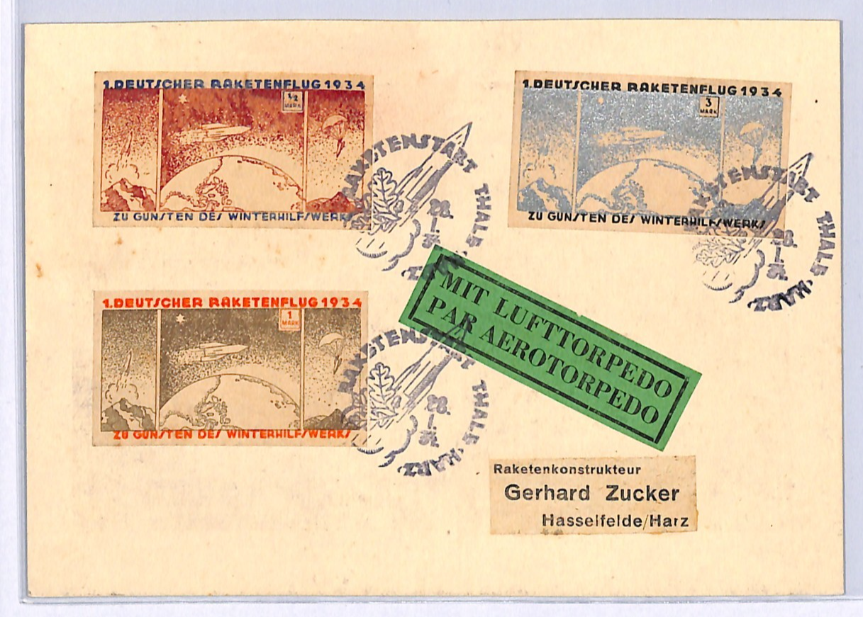 GERMANY ROCKET MAIL Stamps *IMPERF* Set Card FIRST FLIGHT 1934 Lufttorpedo WQ14 - Image 3