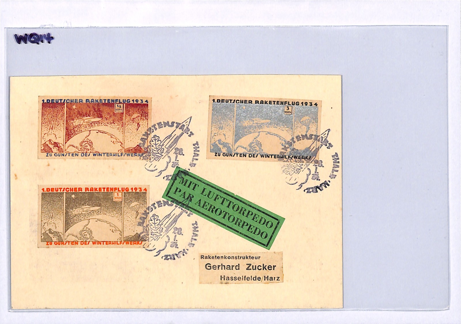 GERMANY ROCKET MAIL Stamps *IMPERF* Set Card FIRST FLIGHT 1934 Lufttorpedo WQ14 - Image 5
