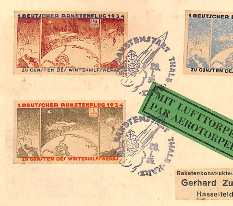 GERMANY ROCKET MAIL Stamps *IMPERF* Set Card FIRST FLIGHT 1934 Lufttorpedo WQ14