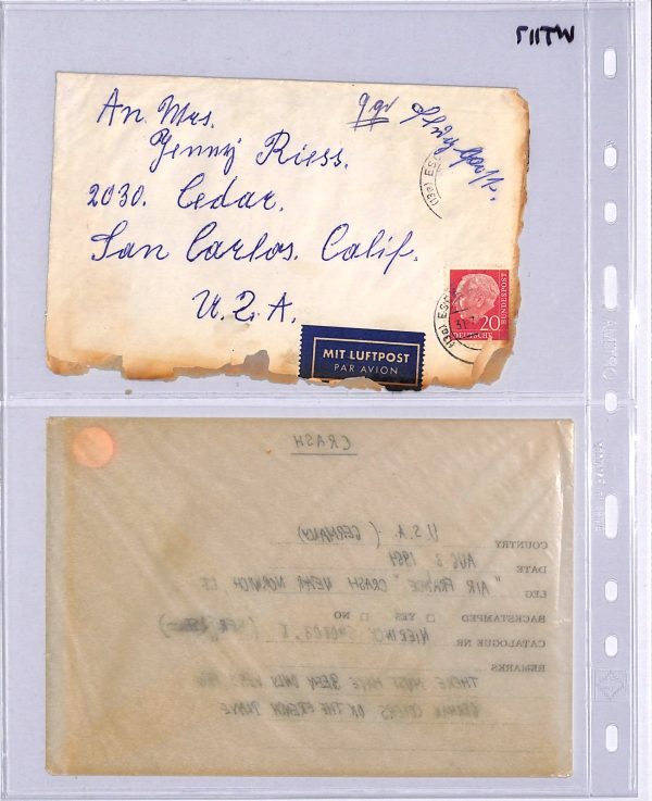 GERMANY USA Cover 1954 *CRASH MAIL* Cover AIR FRANCE Norwich CT Cachet WT117 - Image 6
