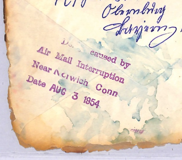 GERMANY USA Cover 1954 *CRASH MAIL* Cover AIR FRANCE Norwich CT Cachet WT117