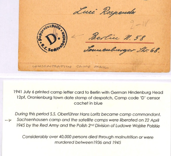 GERMANY WW2 Cover CONCENTRATION CAMP Oranienburg 1941 Sachsenhausen Censor XD133 - Image 11