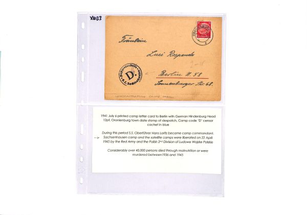 GERMANY WW2 Cover CONCENTRATION CAMP Oranienburg 1941 Sachsenhausen Censor XD133 - Image 15