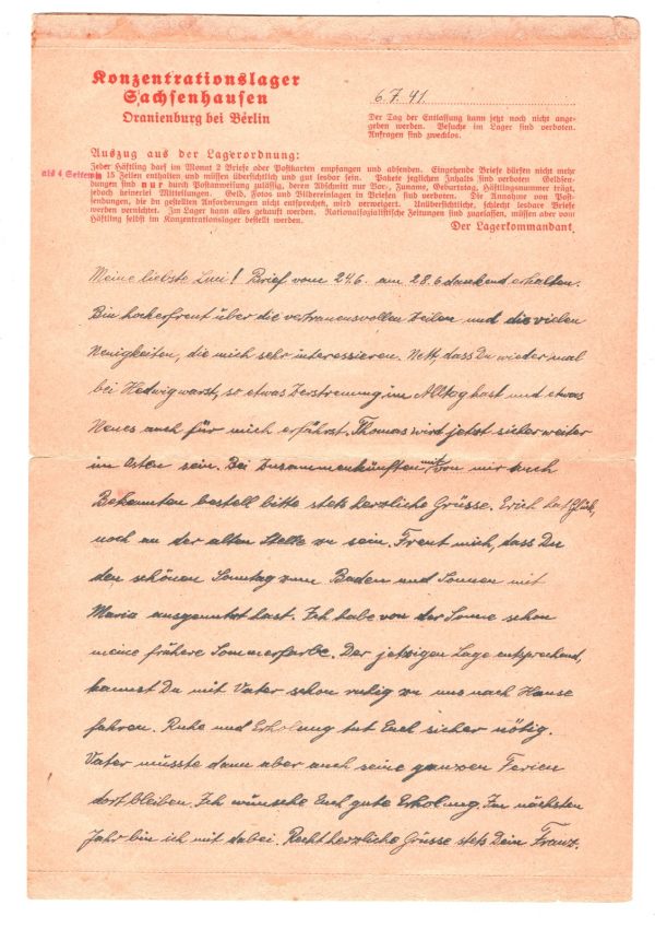 GERMANY WW2 Cover CONCENTRATION CAMP Oranienburg 1941 Sachsenhausen Censor XD133 - Image 5