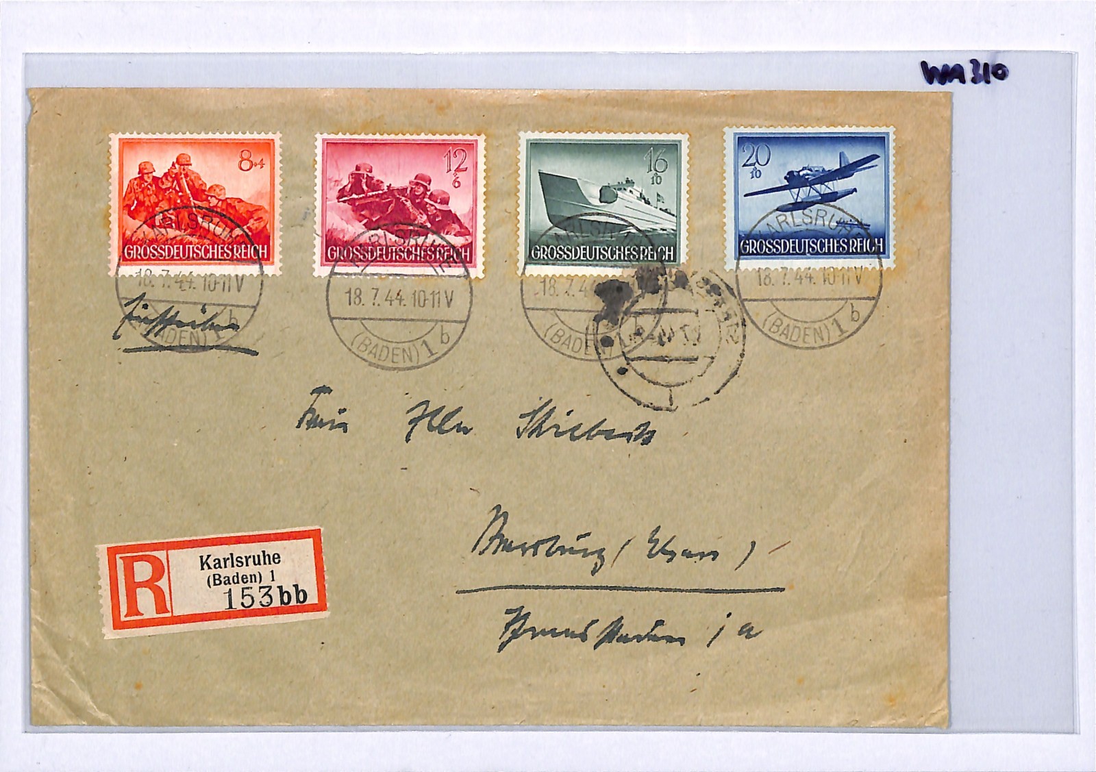 GERMANY WW2 Cover GDR ARMED FORCES Stamps 8+4pf MORTAR Reg 1944 Karlsruhe WA310 - Image 7