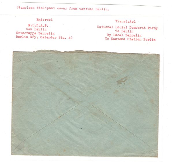 GERMANY WW2 Military Cover *ZEPPELIN* NSDAP UNIT Berlin 1941 Feldpost KZ339 - Image 4