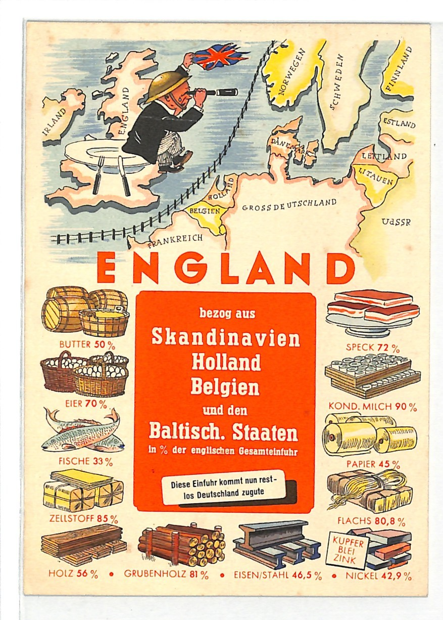 GERMANY WW2 Postcard GB LOSS OF IMPORTS FROM EUROPE PROPAGANDA Unused WV191 - Image 2