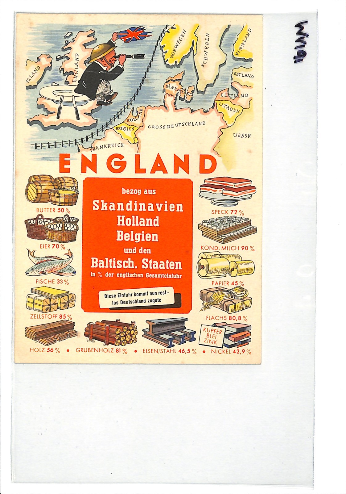 GERMANY WW2 Postcard GB LOSS OF IMPORTS FROM EUROPE PROPAGANDA Unused WV191 - Image 4