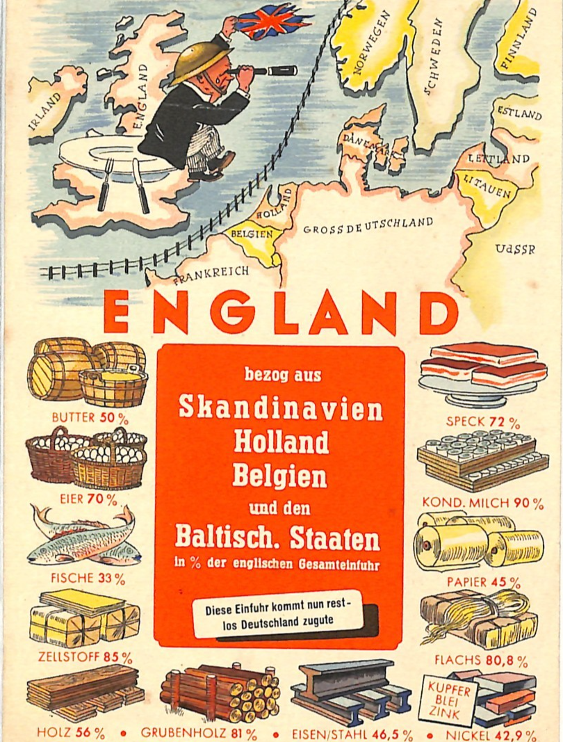 GERMANY WW2 Postcard GB LOSS OF IMPORTS FROM EUROPE PROPAGANDA Unused WV191